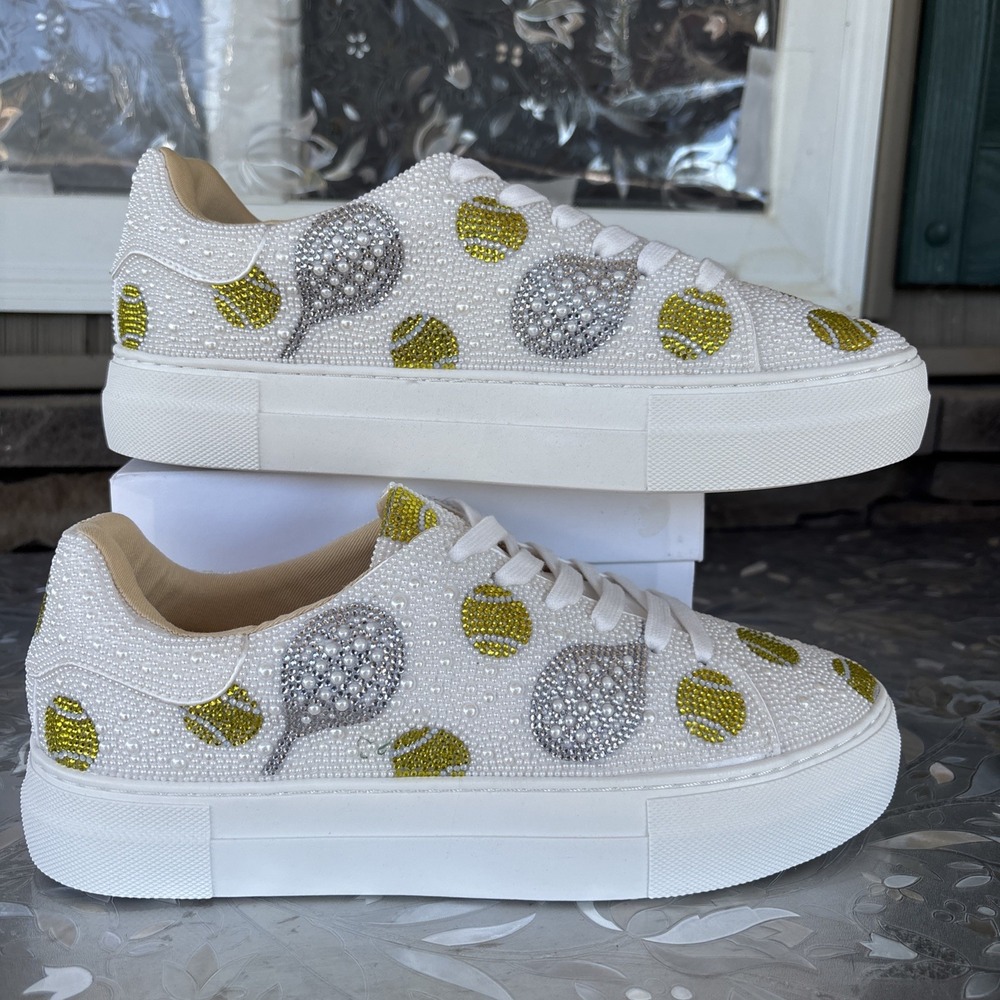 Betsey Johnson Sidny TENNIS themed rhinestone platform sneaker Sz 10 NIB